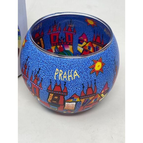 Vintage Sicherheitshinweis Glass Candle Holder CITY LINE Glowing Globes Praha - Picture 5 of 11